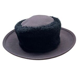 Vintage Commodore Brown Hat With Faux Fur Trimmed Brim For Women Wool Blend